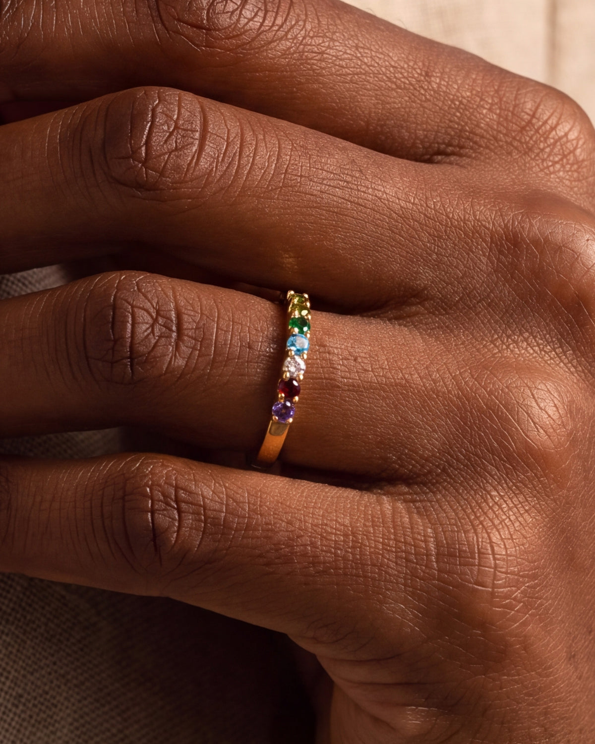 Personalized Seven Birthstone Band Ring – close-up