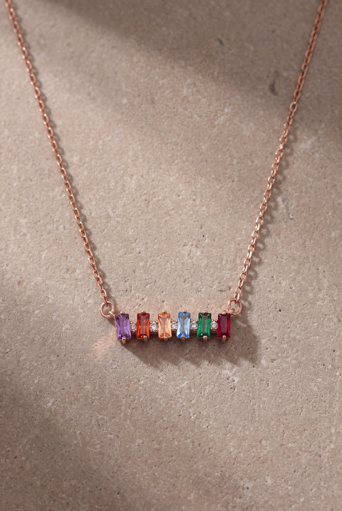 Personalized Six Baguette Birthstone Bar Necklace – product detail