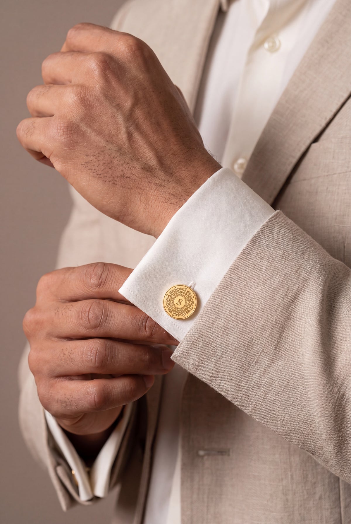 Personalized Star Mandala Initial Cufflinks – on model