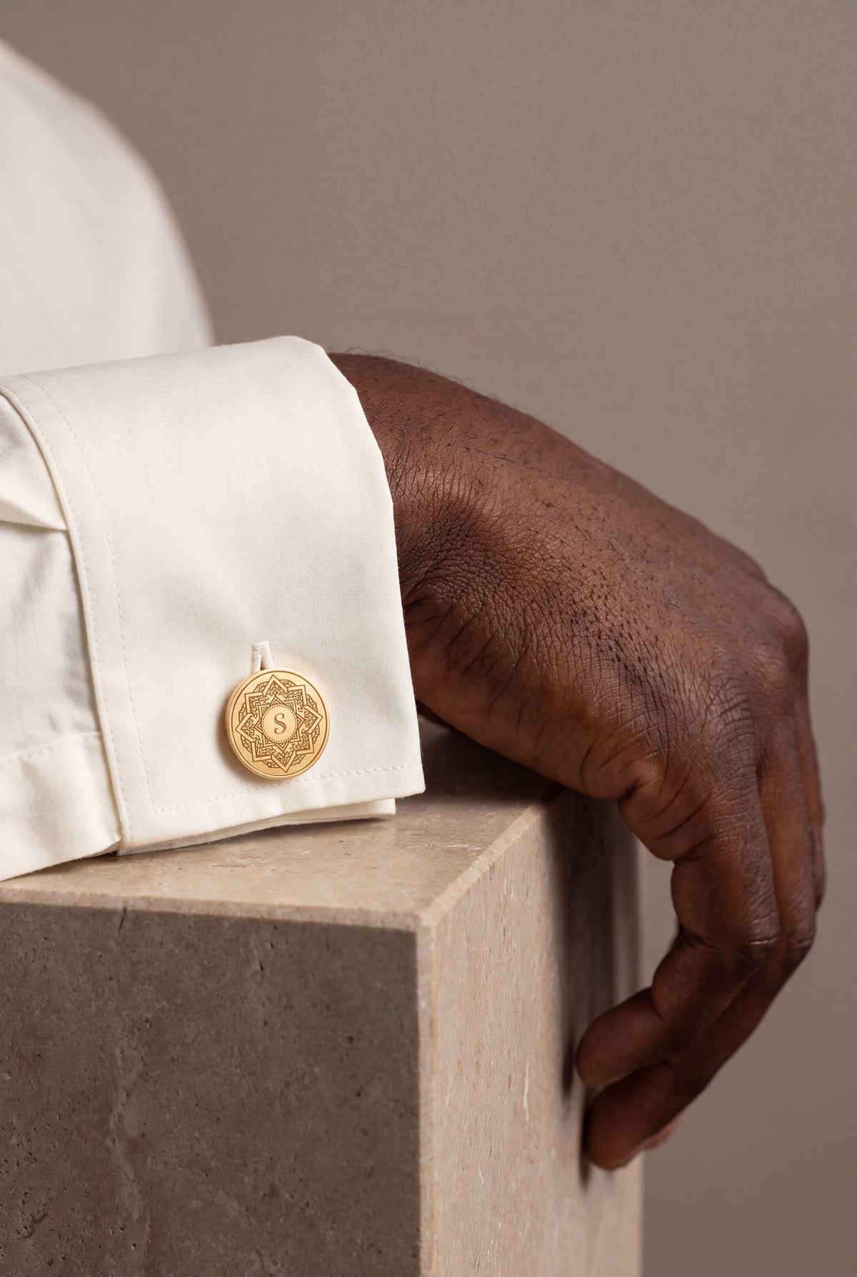Personalized Star Mandala Initial Cufflinks – on model, second view