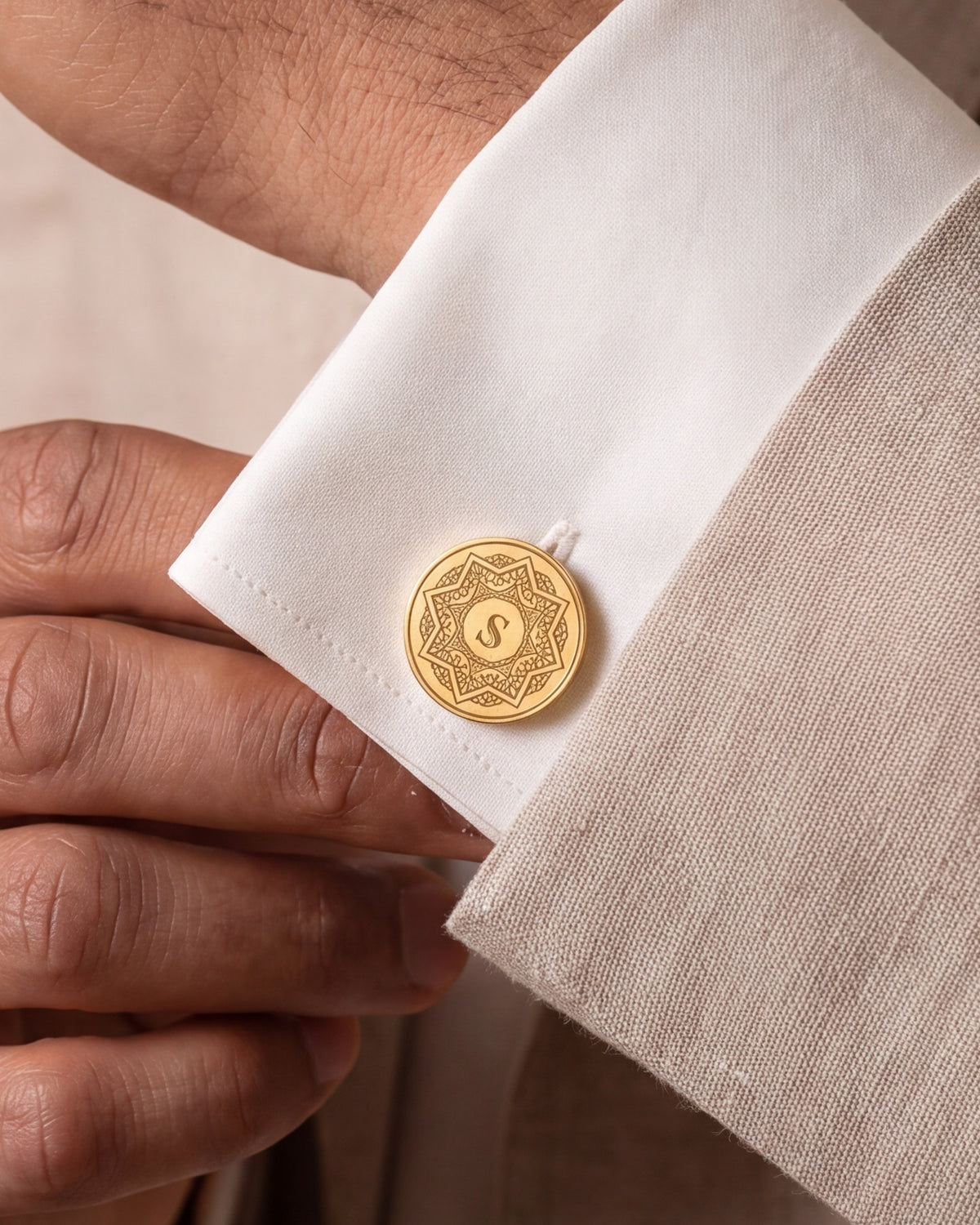 Personalized Star Mandala Initial Cufflinks – close-up
