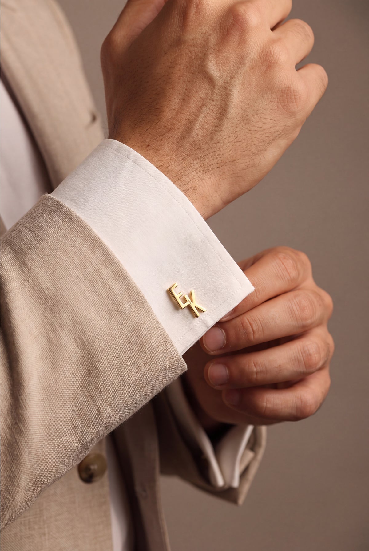 Personalized Stepped Initial Cufflinks – on model