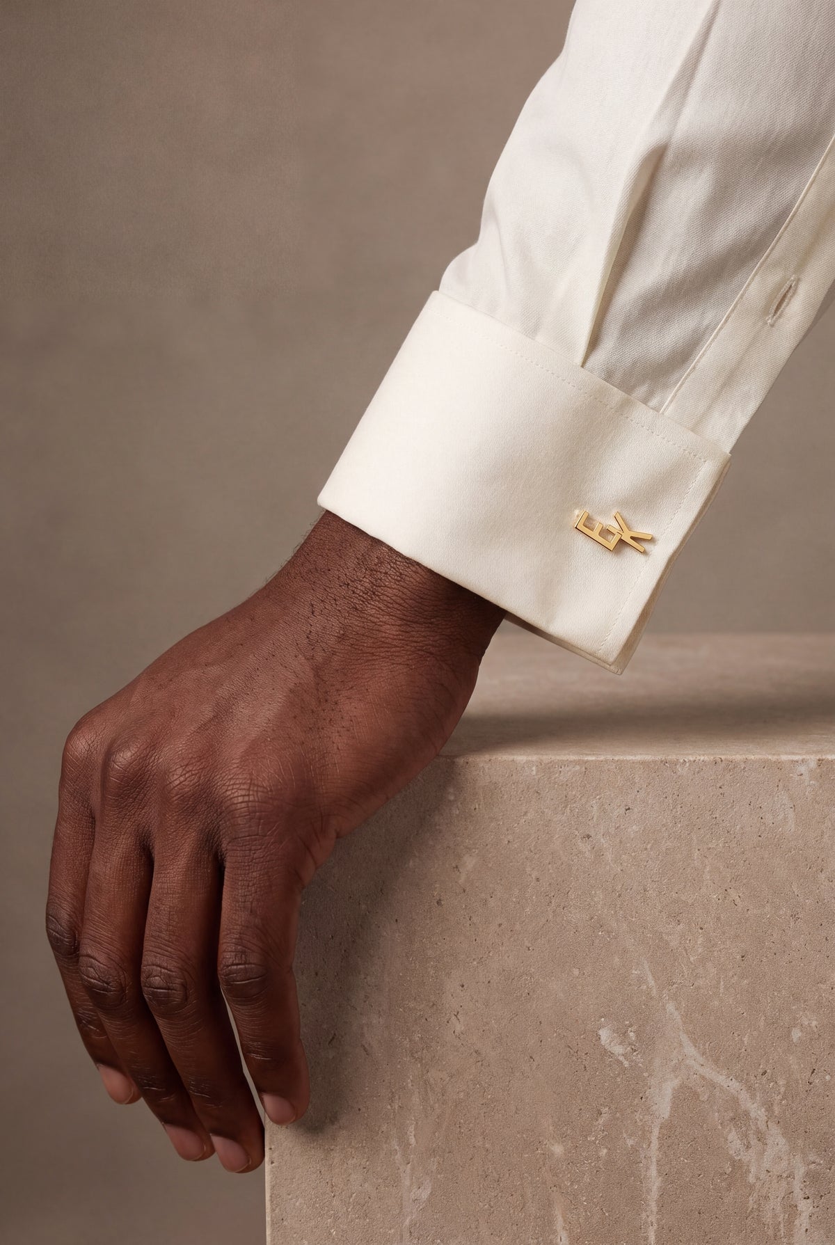 Personalized Stepped Initial Cufflinks – on model, second view