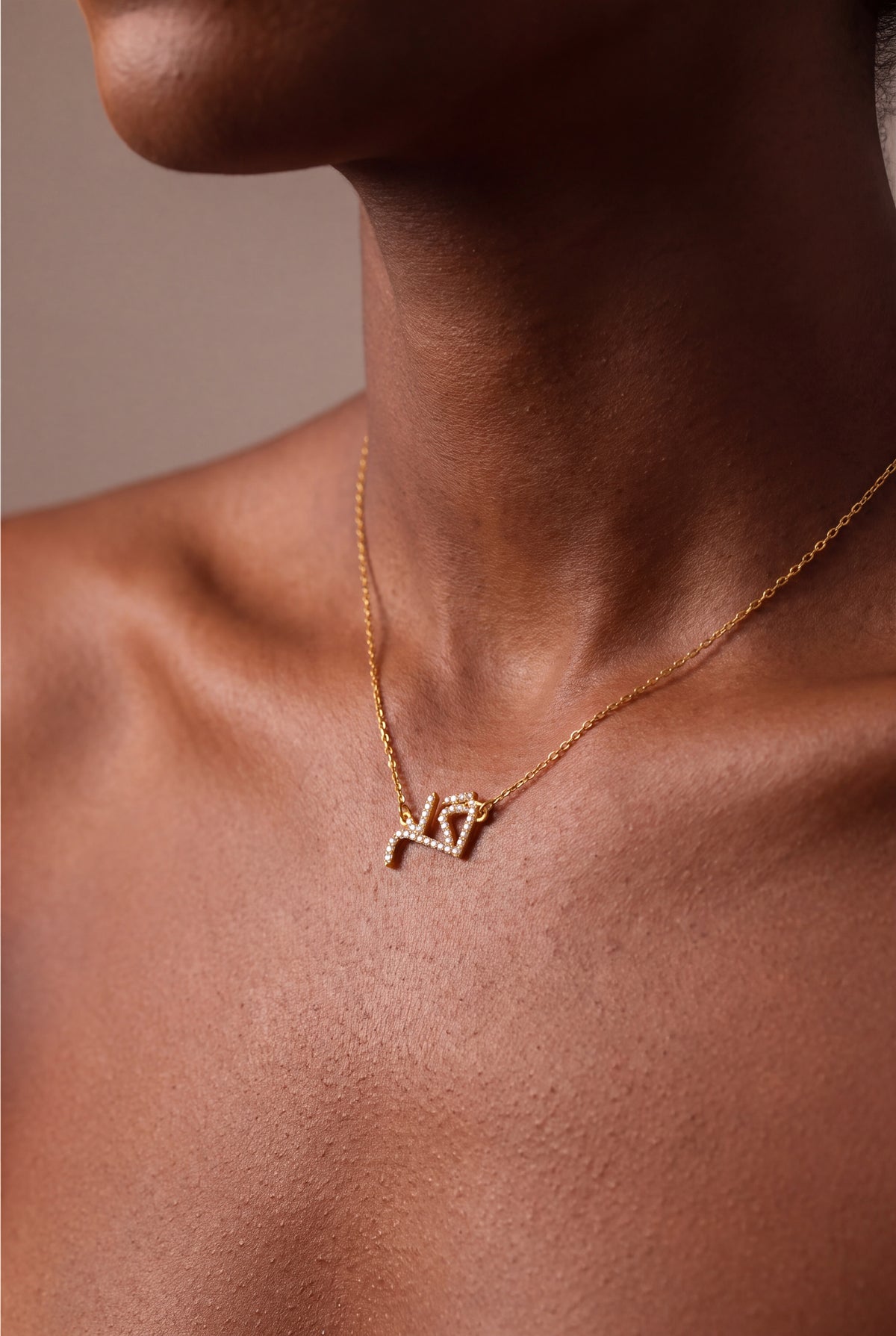 Personalized Stone-Set Arabic Name Necklace – on model, second view
