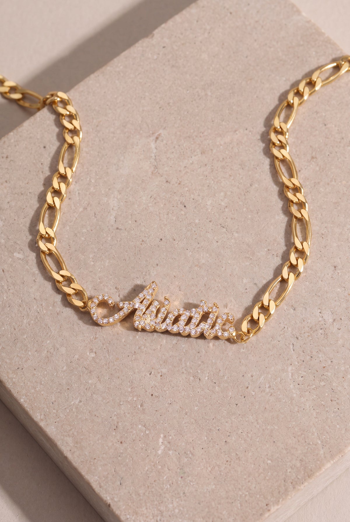 Personalized Stone-Set Name Figaro Chain Anklet – product detail