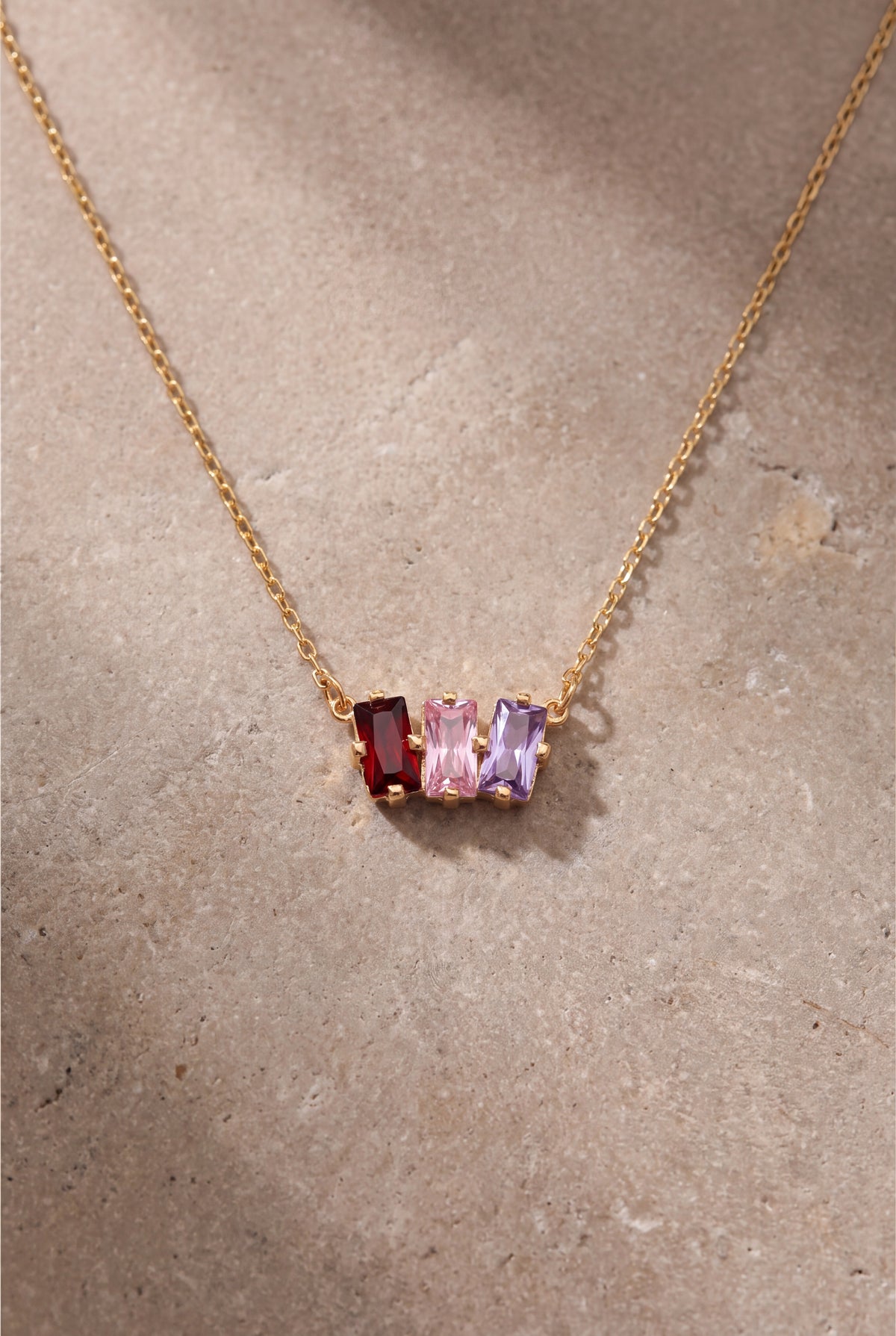 Personalized Three Baguette Birthstone Necklace – product detail