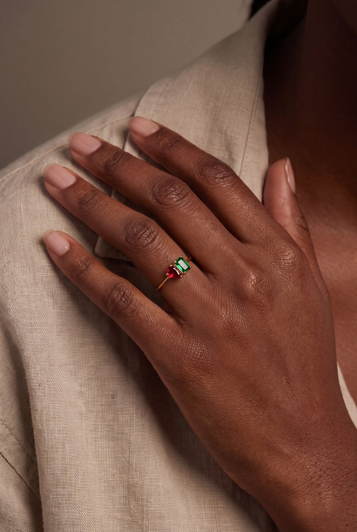 Personalized Toi et Moi Birthstone Ring – on model, second view