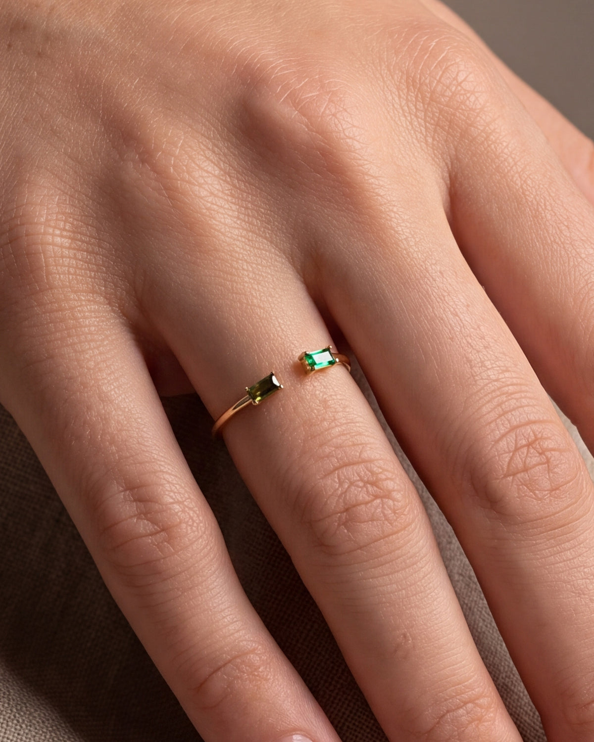 Personalized Two Baguette Birthstone Open Ring – close-up