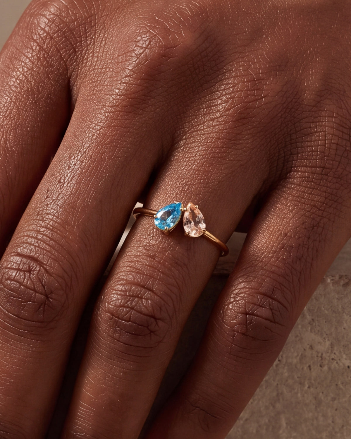 Personalized Two Teardrop Birthstone Ring – close-up