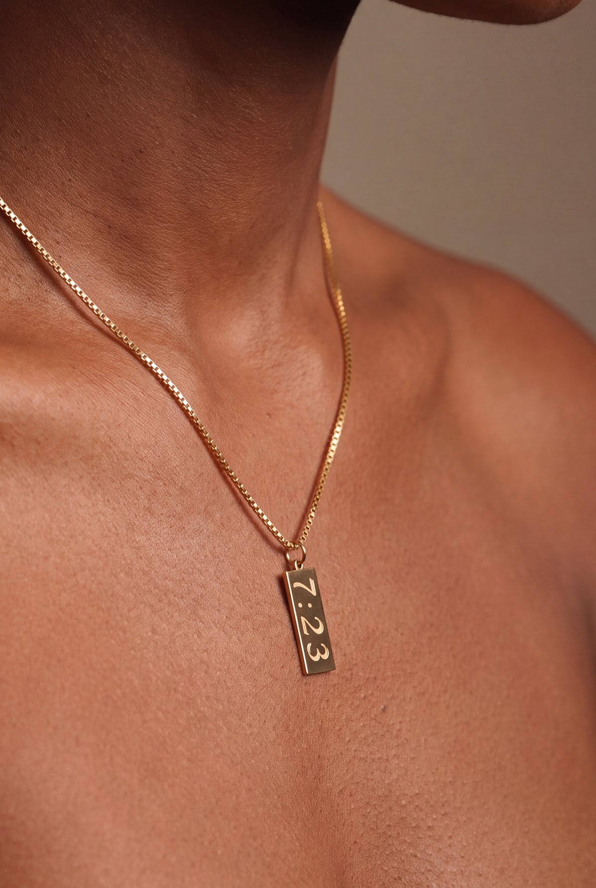 Personalized Vertical Bar Necklace – on model, second view