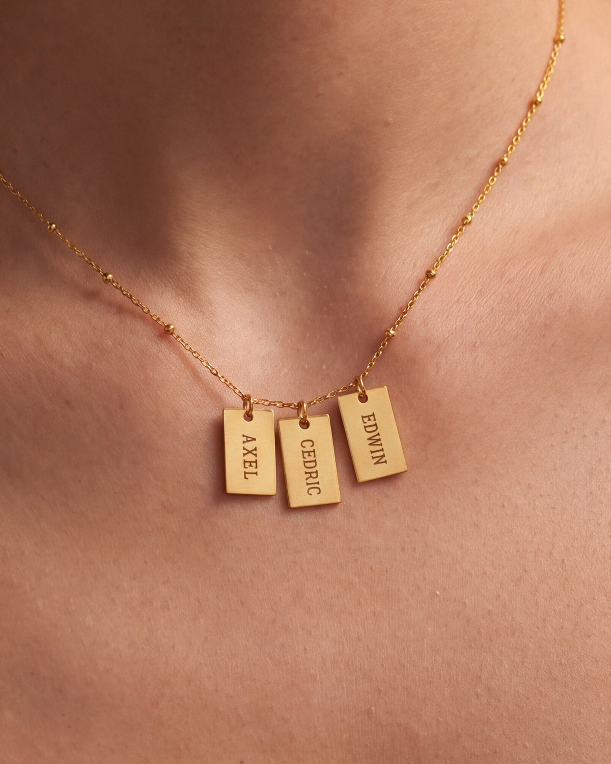 Personalized Vertical Name Tag Necklace – close-up