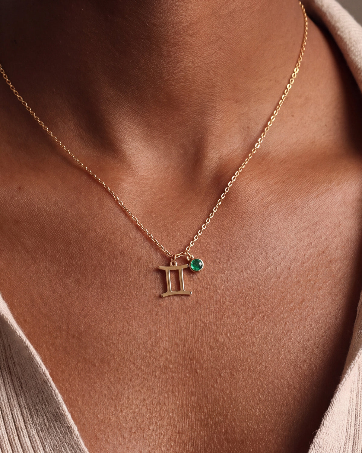 Personalized Zodiac Symbol & Birthstone Necklace – close-up