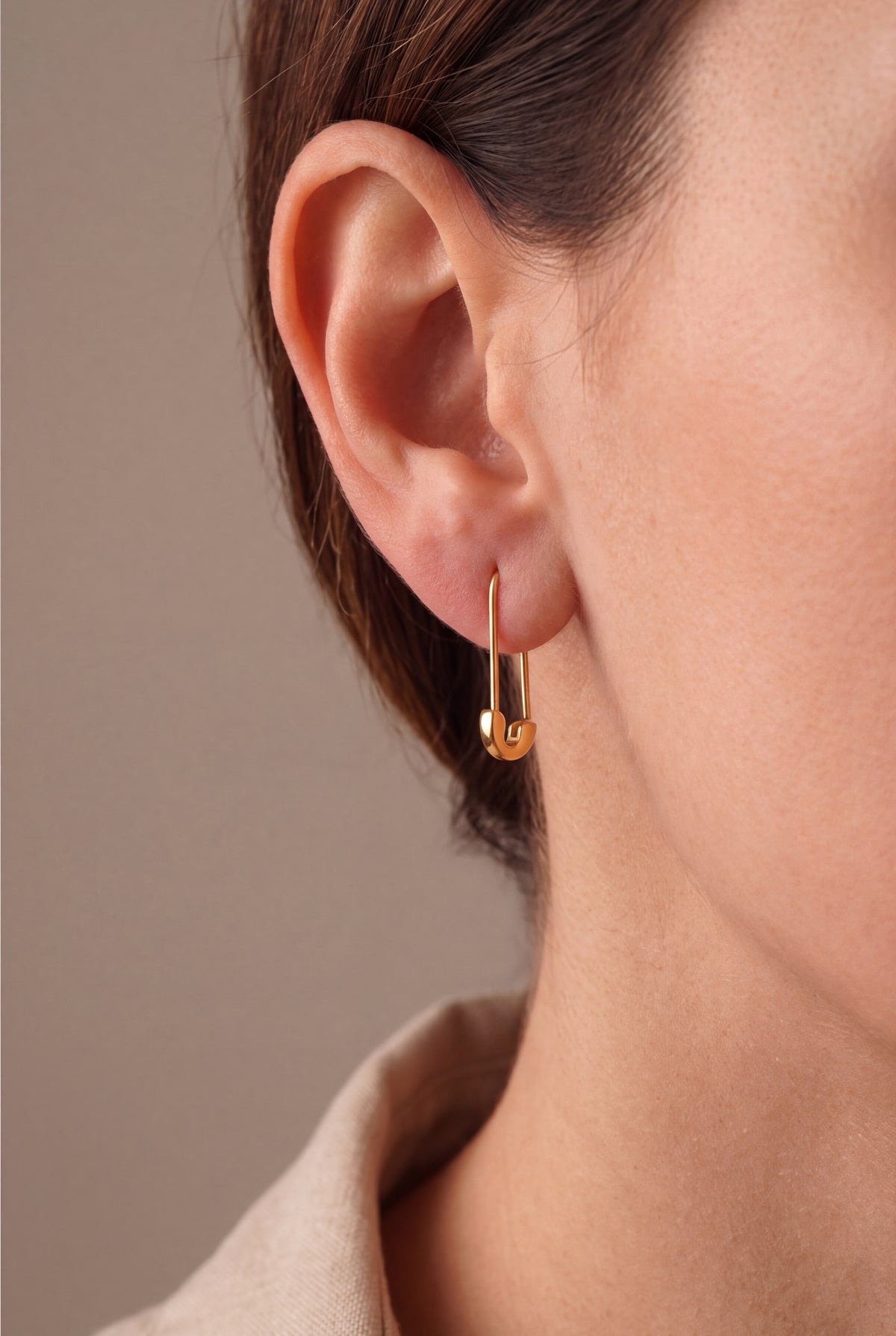 Safety Pin Earrings – on model