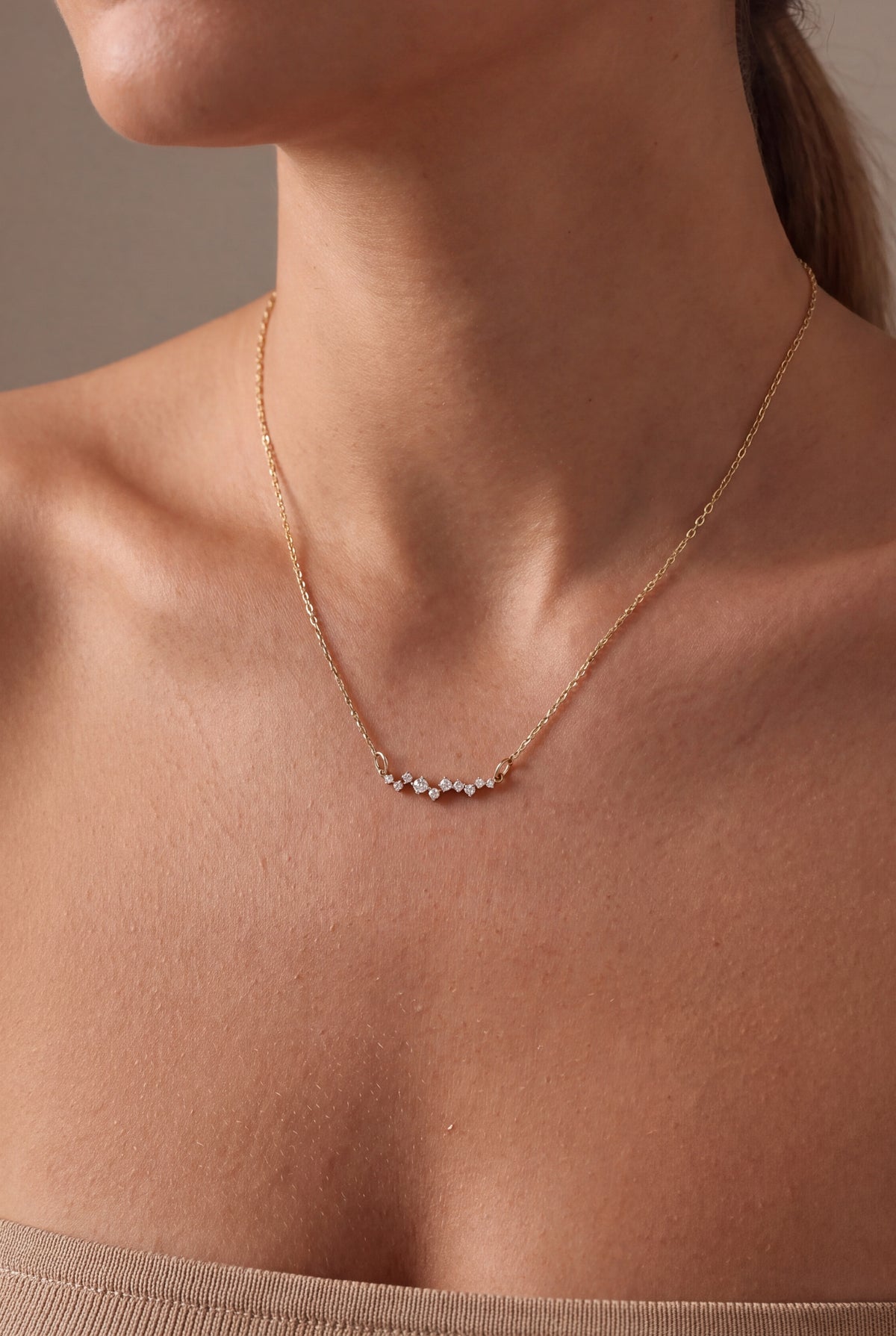 Scattered Stone Curved Necklace – on model