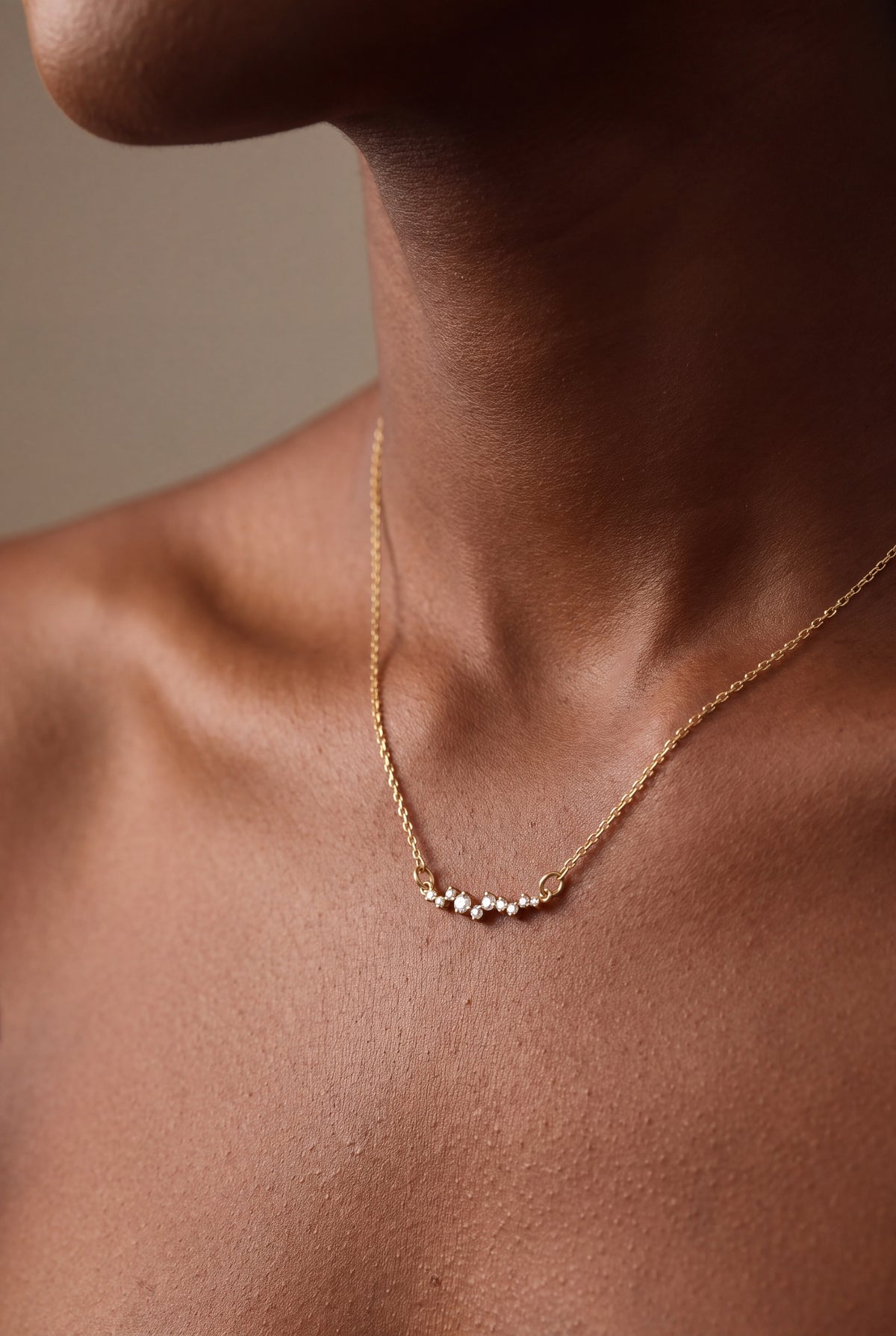 Scattered Stone Curved Necklace – on model, second view