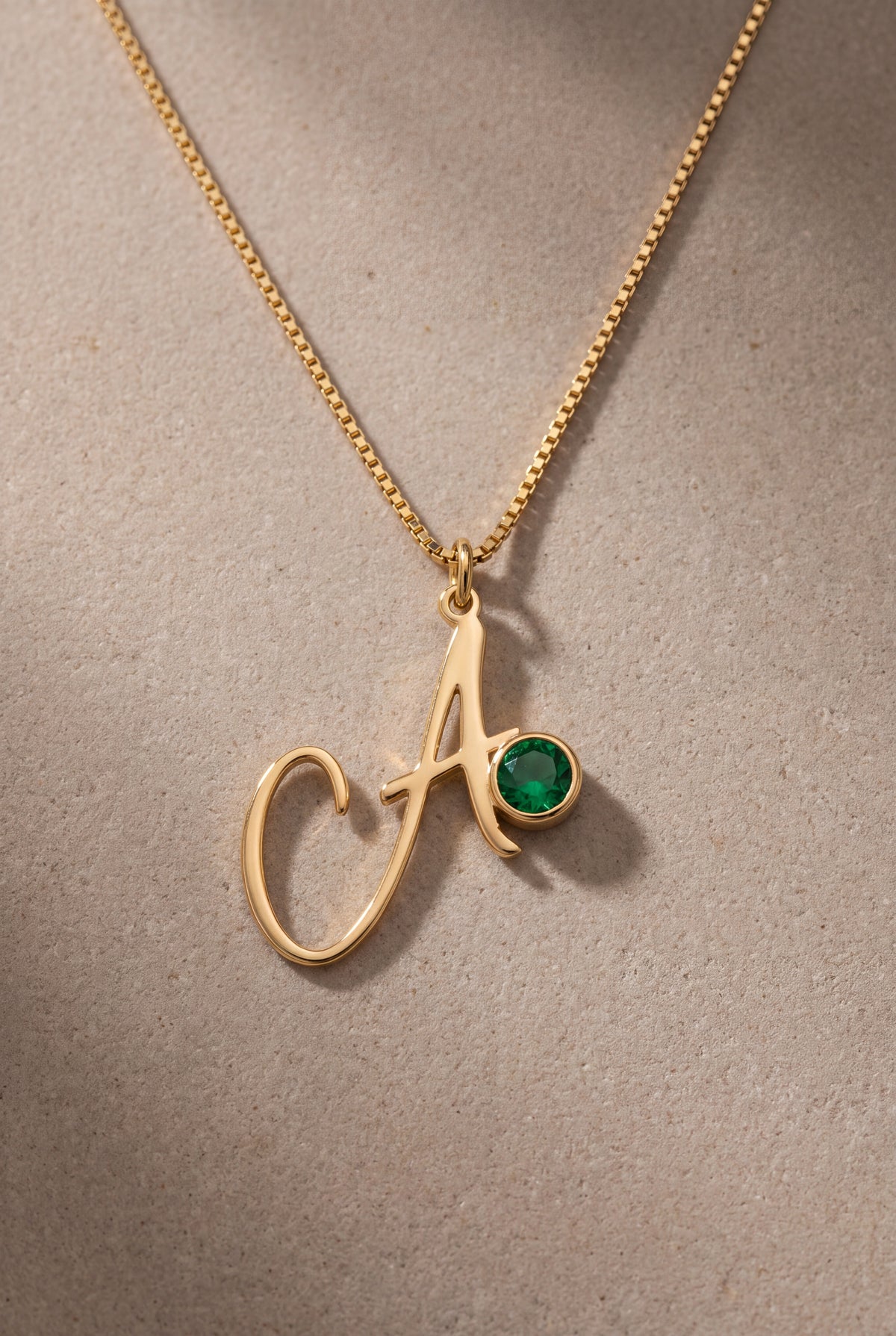 Script Initial Necklace with Birthstone – product detail