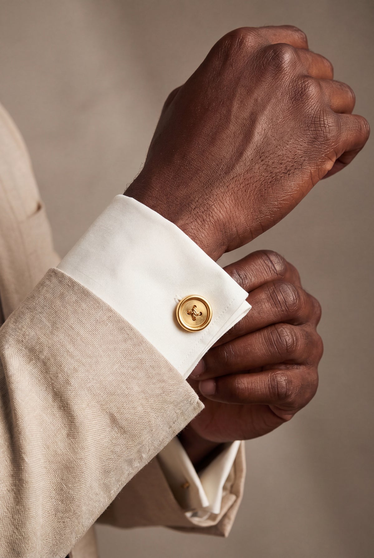 Sewing Button Cufflinks – on model