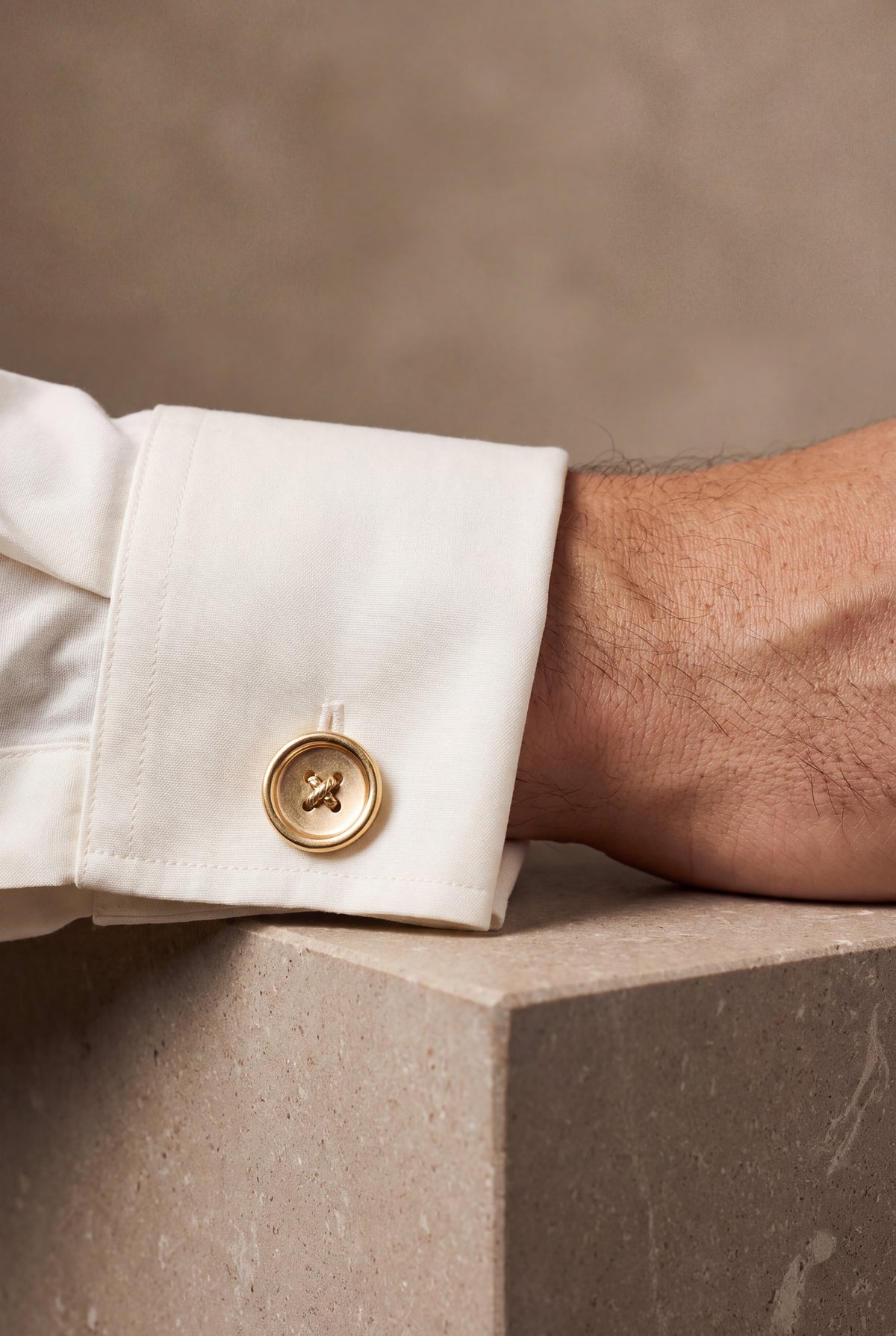 Sewing Button Cufflinks – on model, second view