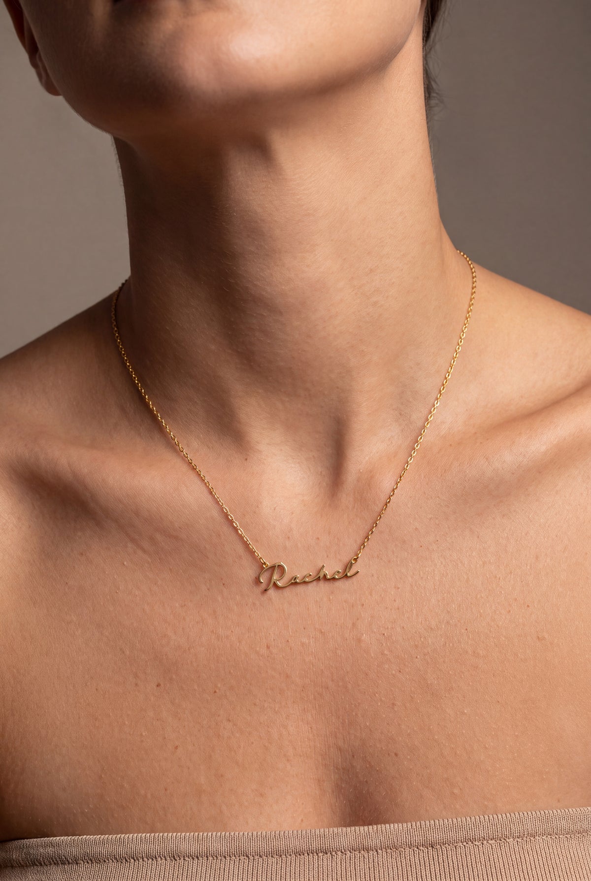 Signature Script Name Necklace – on model, second view