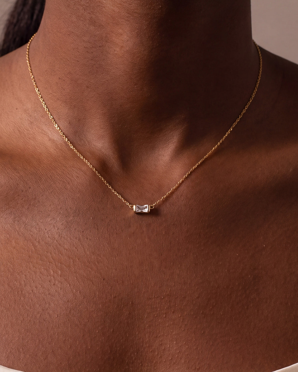 Single Baguette Stone Necklace – close-up