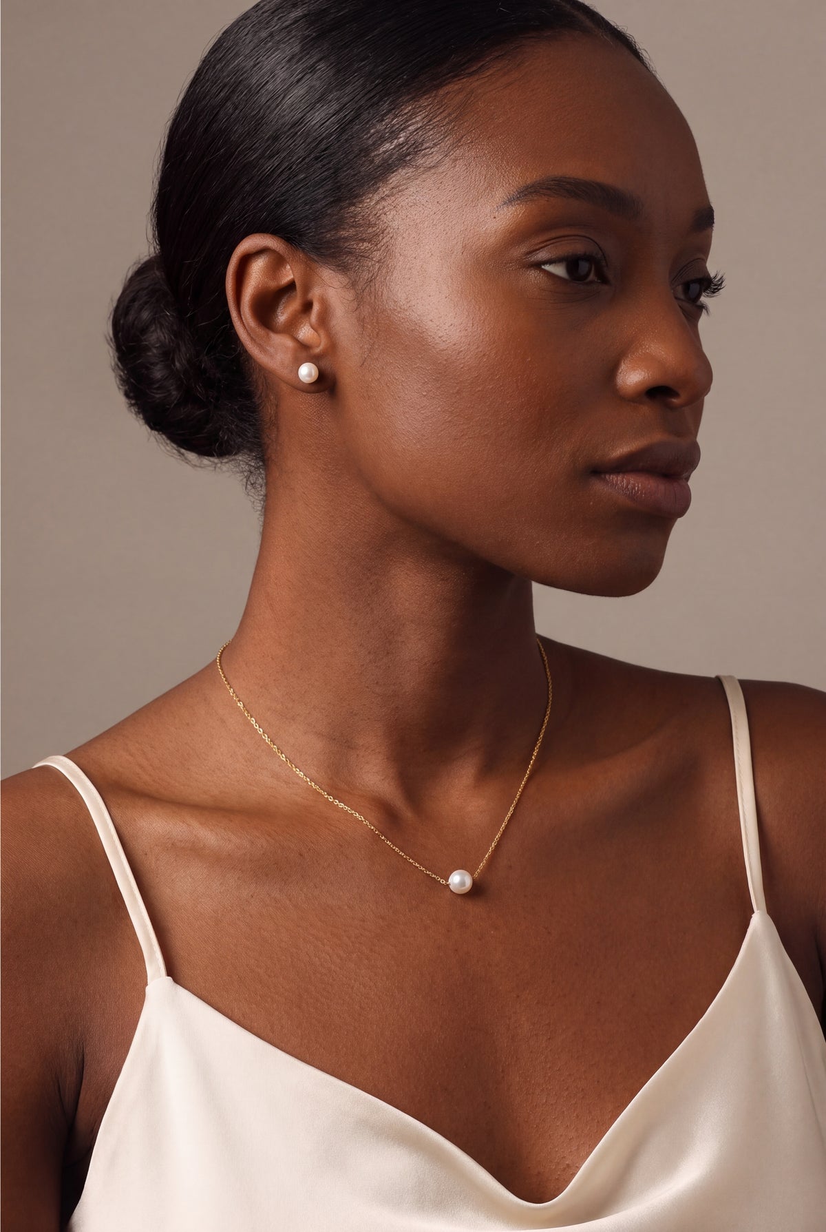Single Pearl Necklace & Stud Earring Set – on model