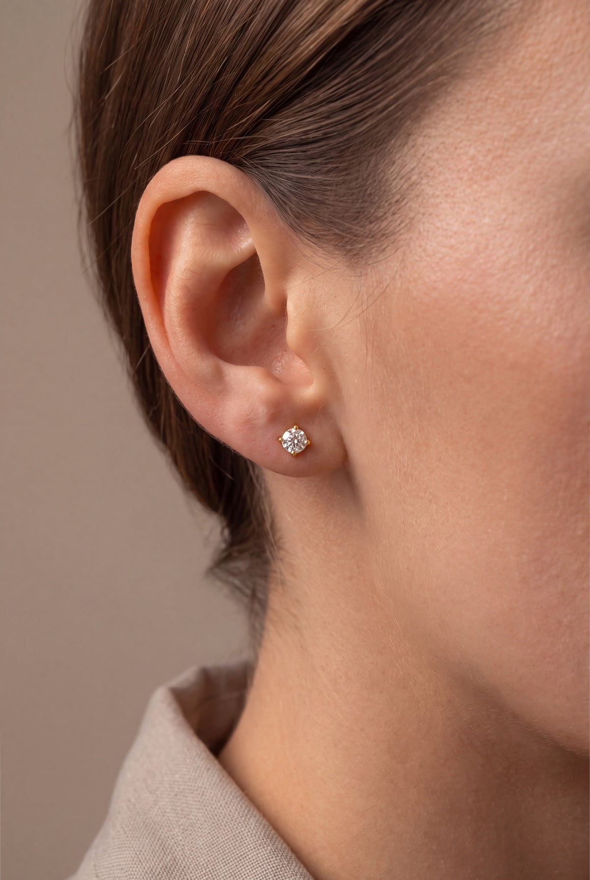 Solitaire Stud Earrings – on model