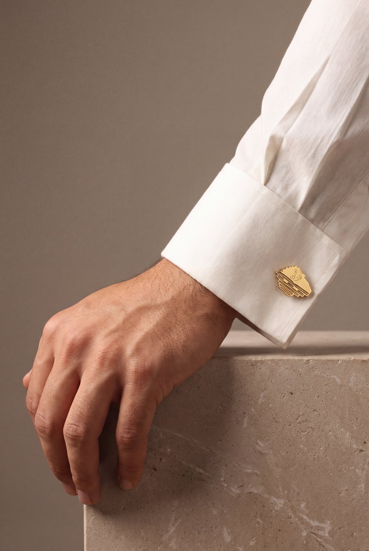 Stepped Plaque Face Motif Cufflinks – on model, second view