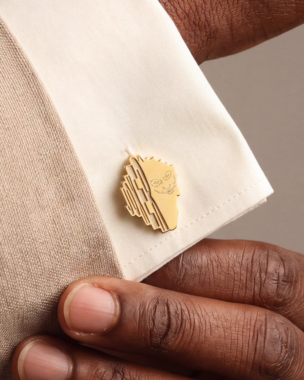 Stepped Plaque Face Motif Cufflinks – close-up