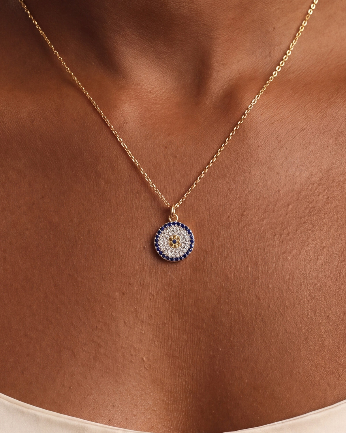 Stone-Set Evil Eye Necklace – close-up