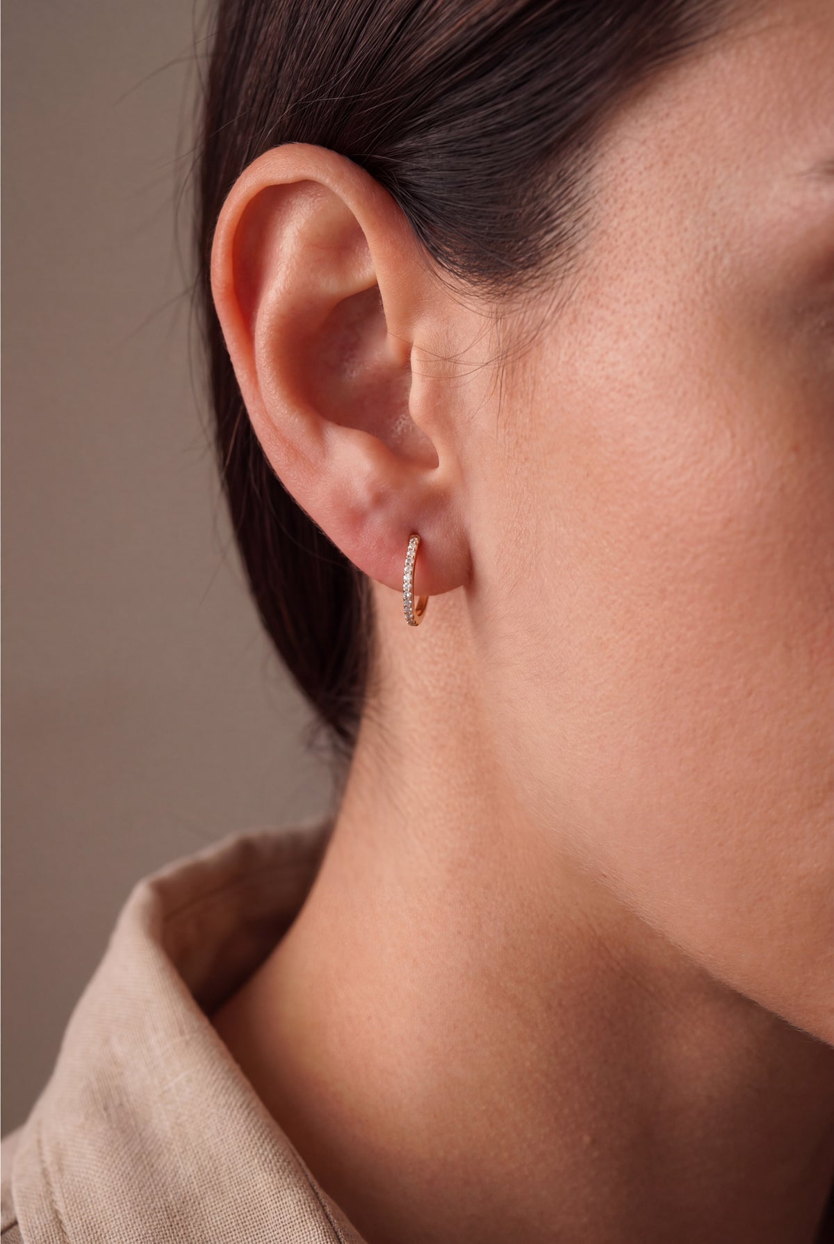 Stone-Set Hoop Earrings – on model