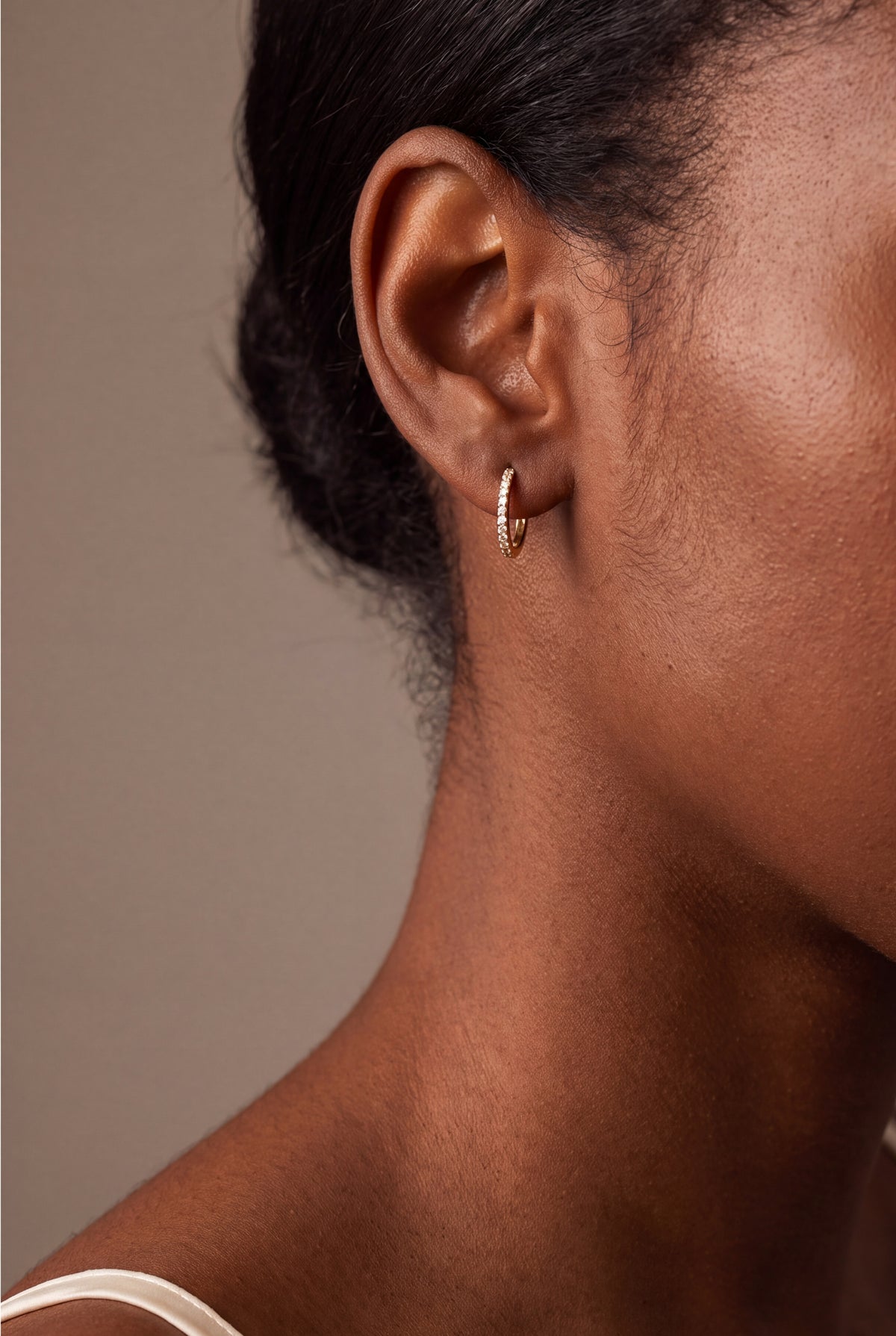 Stone-Set Hoop Earrings – on model, second view