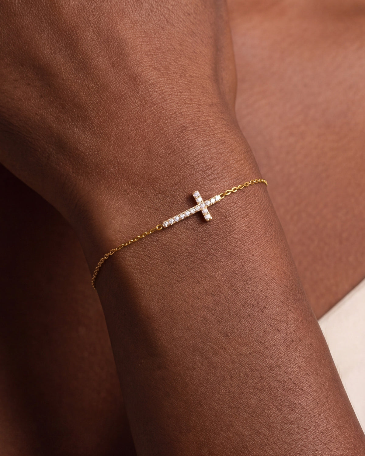 Stone-Set Sideways Cross Bracelet – close-up