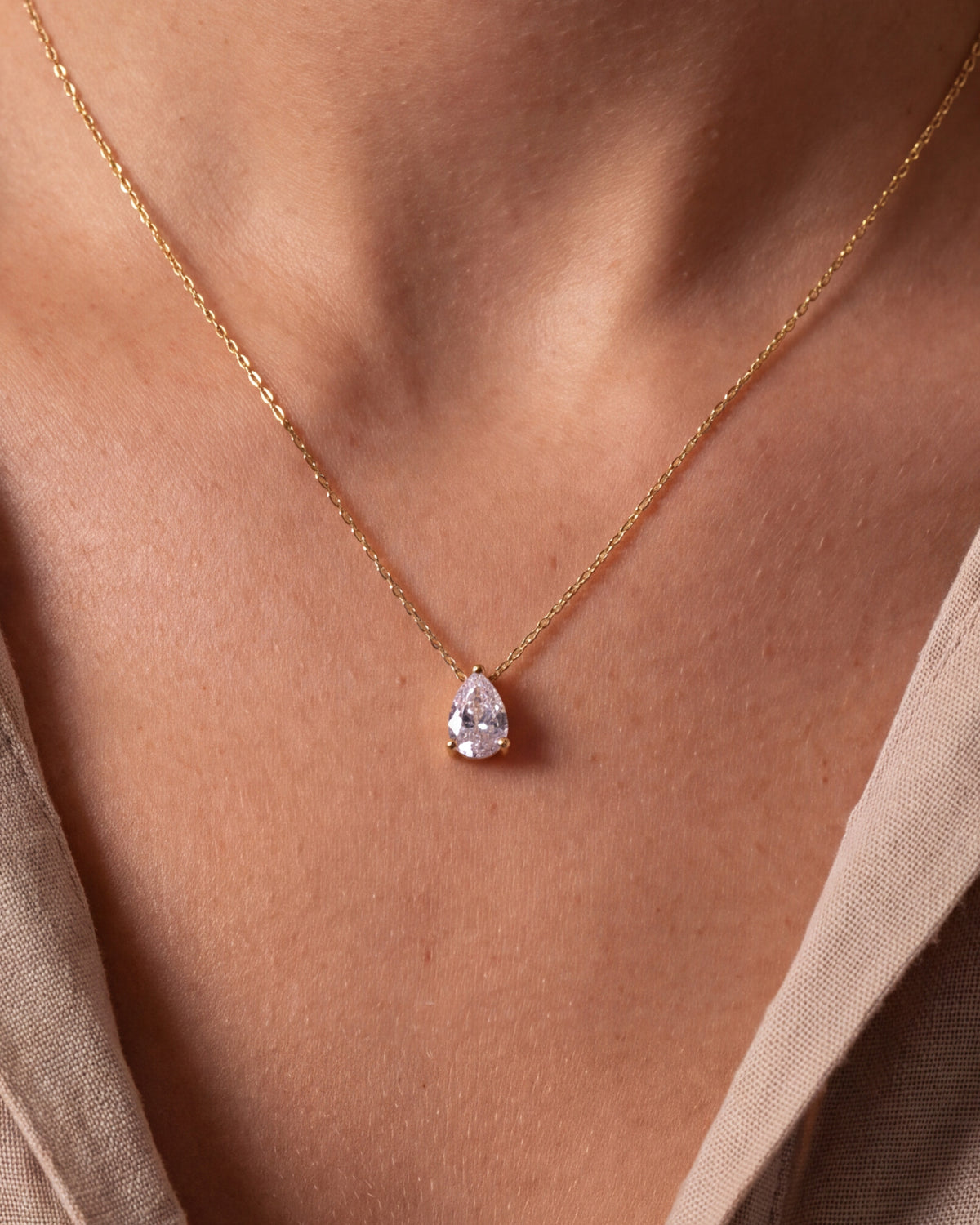 Teardrop Stone Solitaire Necklace – close-up
