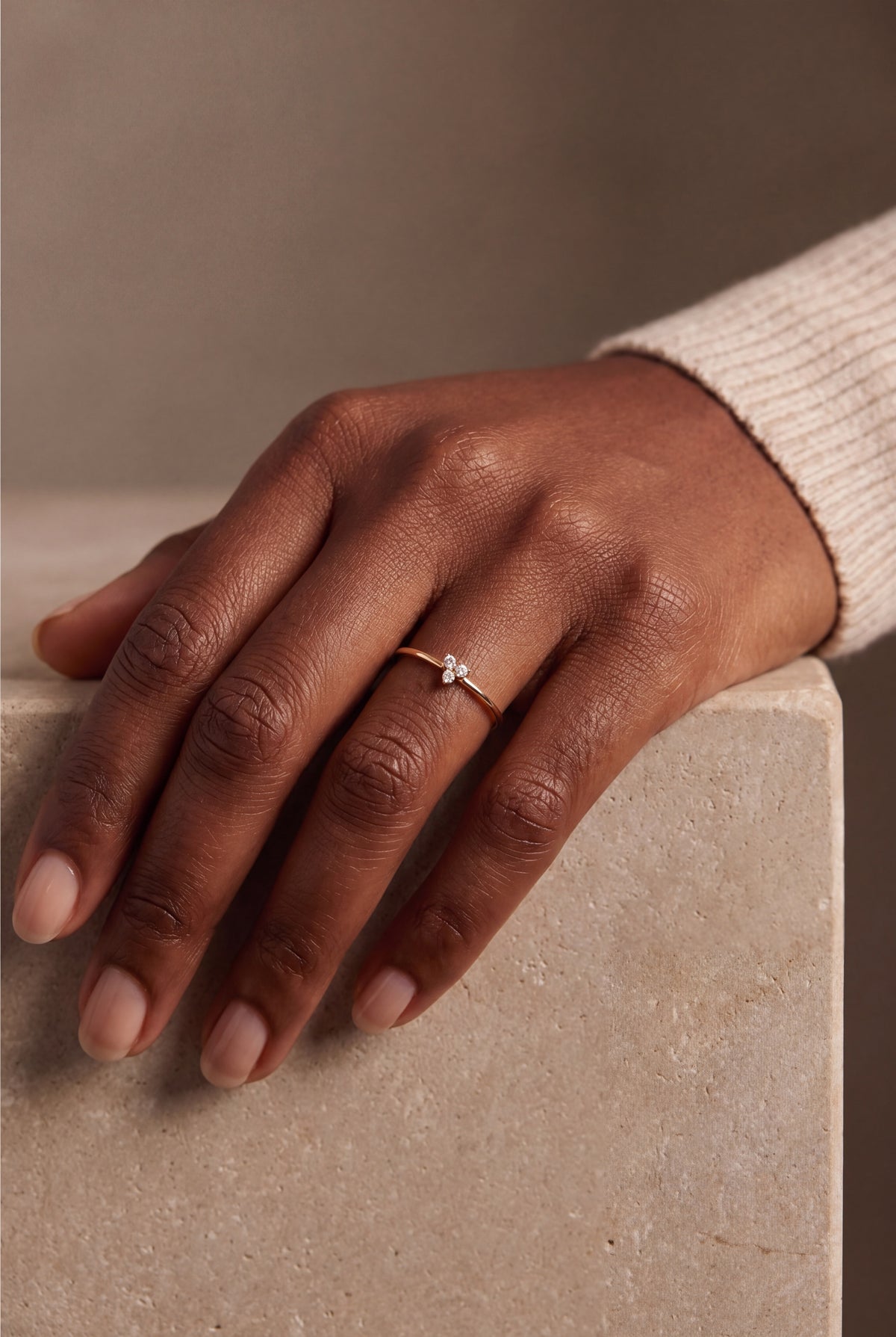Three Stone Cluster Ring – on model