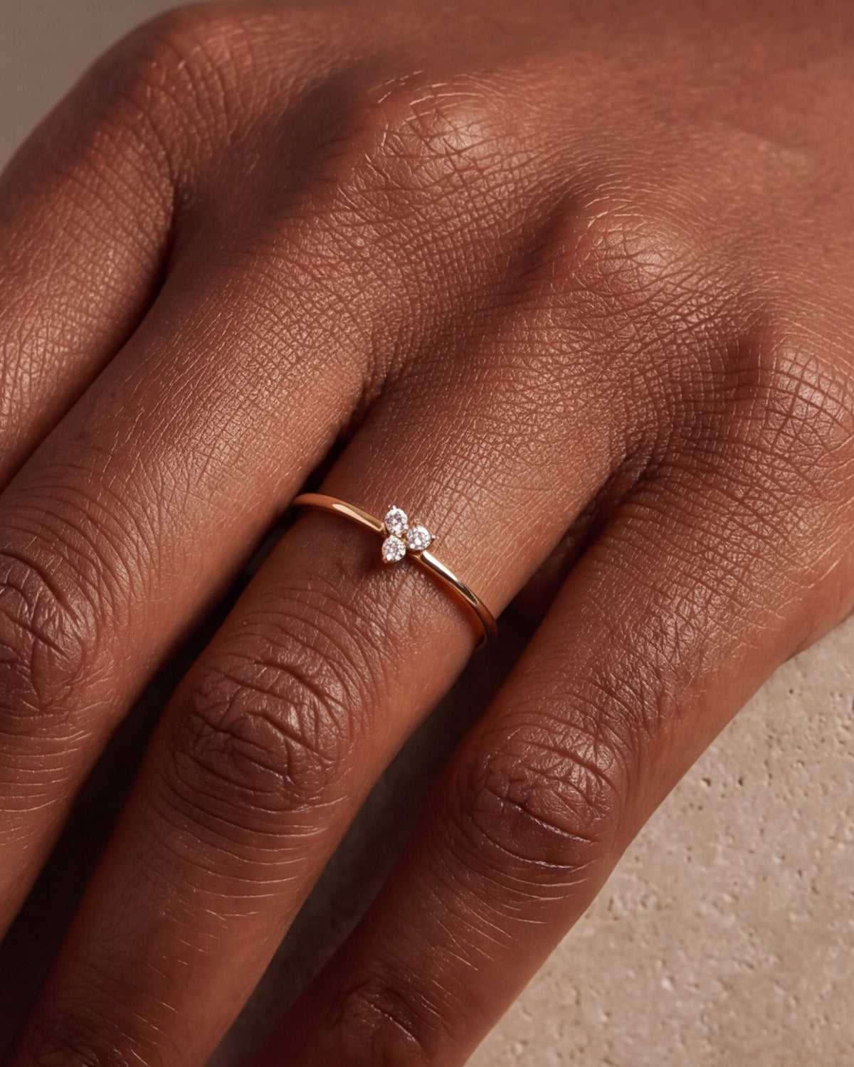 Three Stone Cluster Ring – close-up