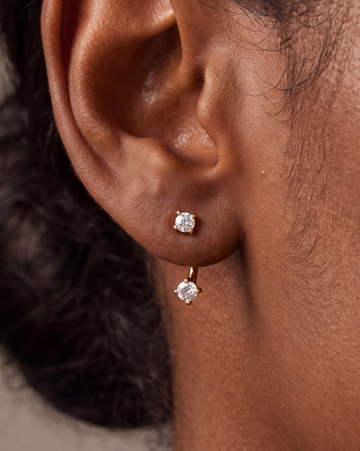 Tiny Two-Stone Stud Earrings – close-up