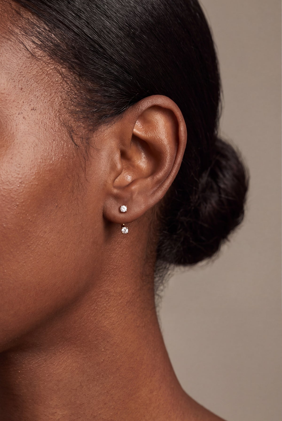 Two-Stone Curved Bar Stud Earrings – on model