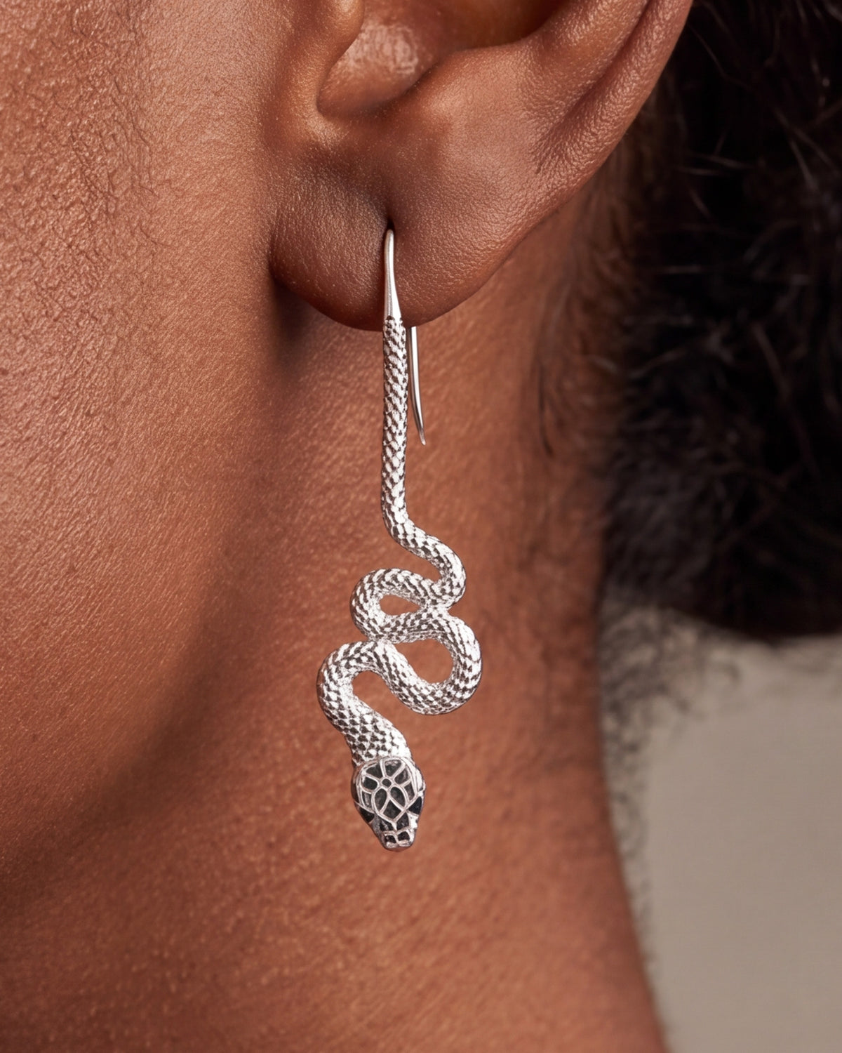 Wavy Snake Drop Earrings – close-up