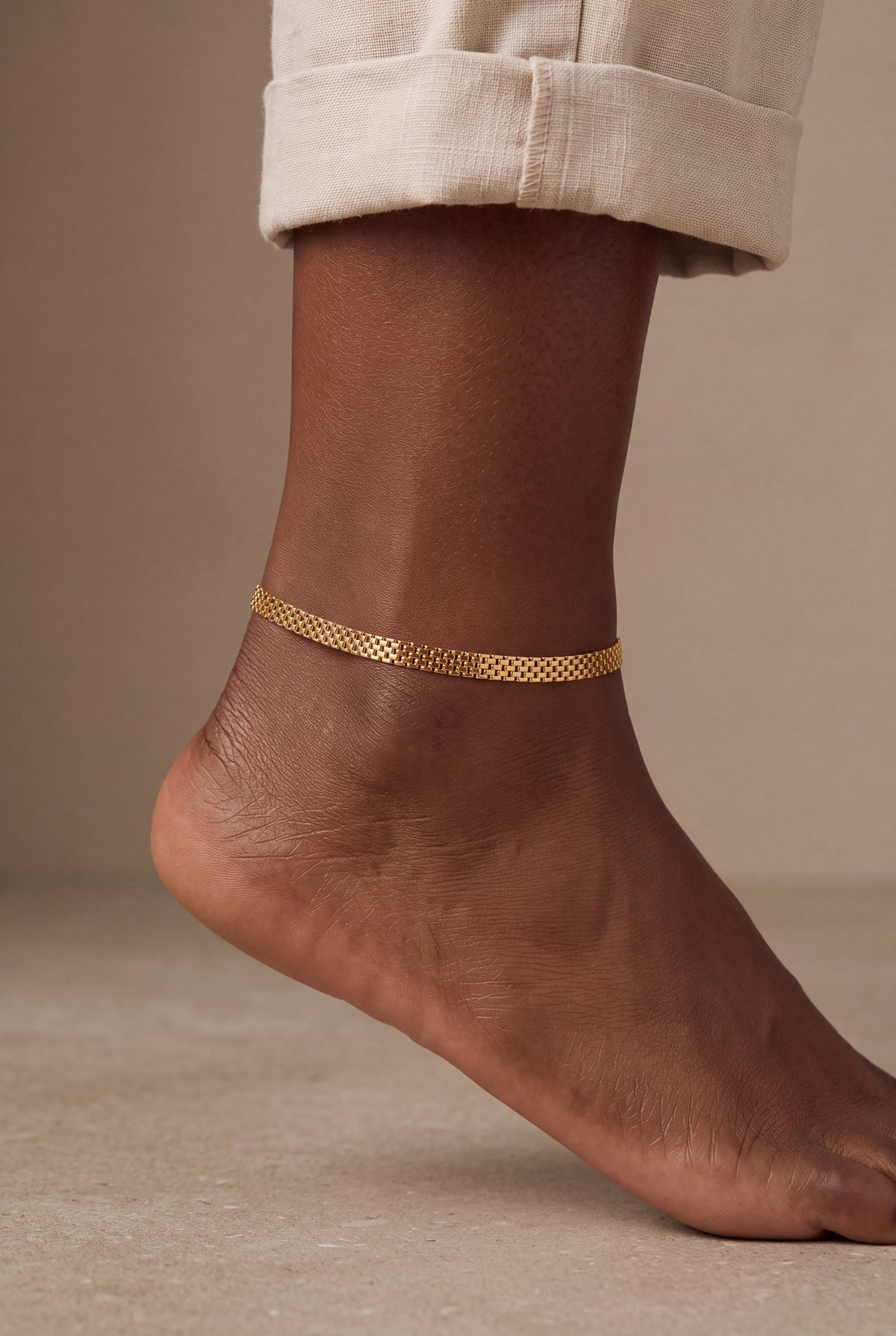Woven Chain Anklet – on model