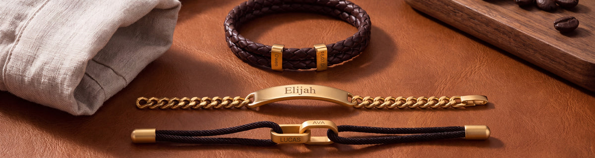 Men's Bracelets – our engraved and birthstone pieces in an editorial still life