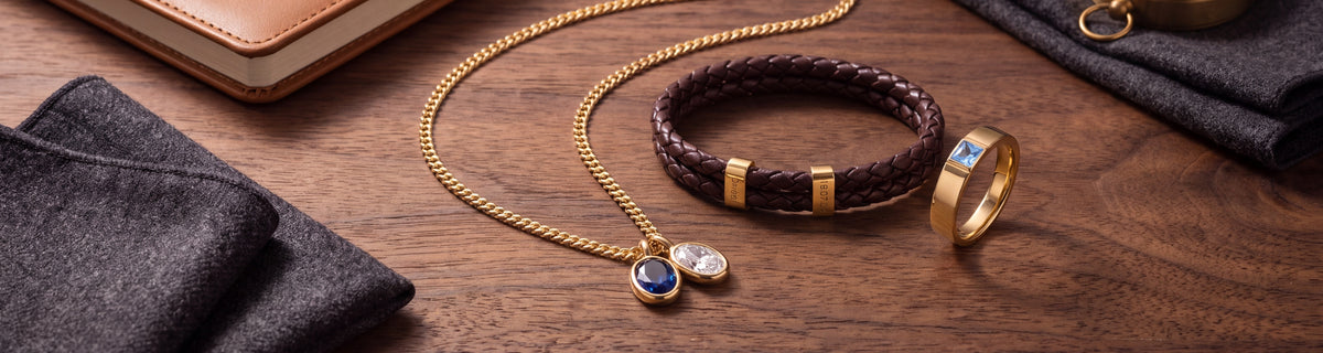 Men's Jewelry – our engraved and birthstone pieces in an editorial still life