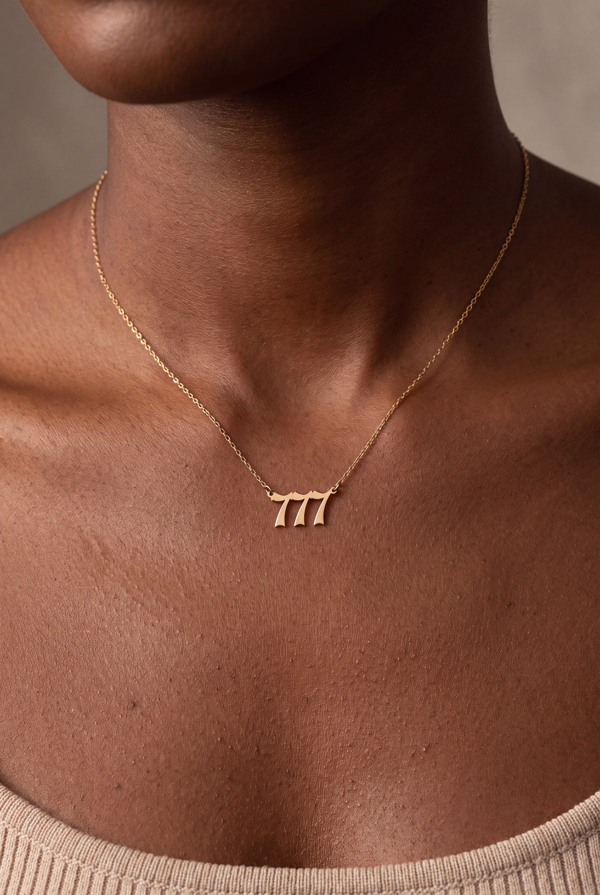 777 Angel Number Necklace – on model, second view