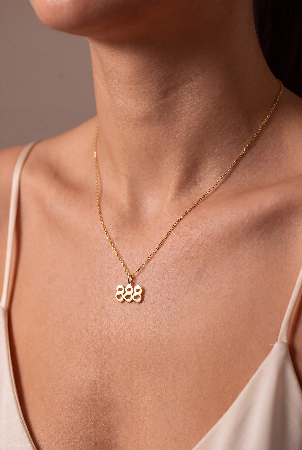888 Angel Number Necklace – on model, second view