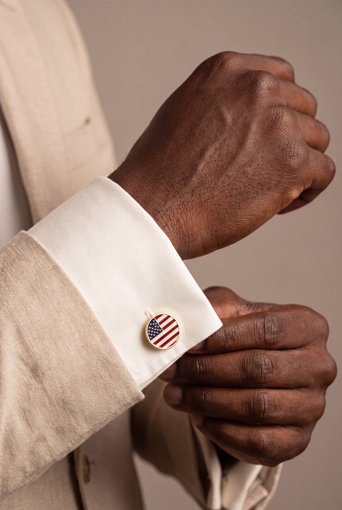 American Flag Enamel Cufflinks – on model
