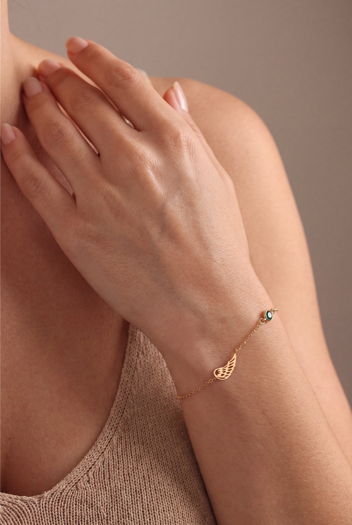 Angel Wing Memorial Birthstone Bracelet – on model