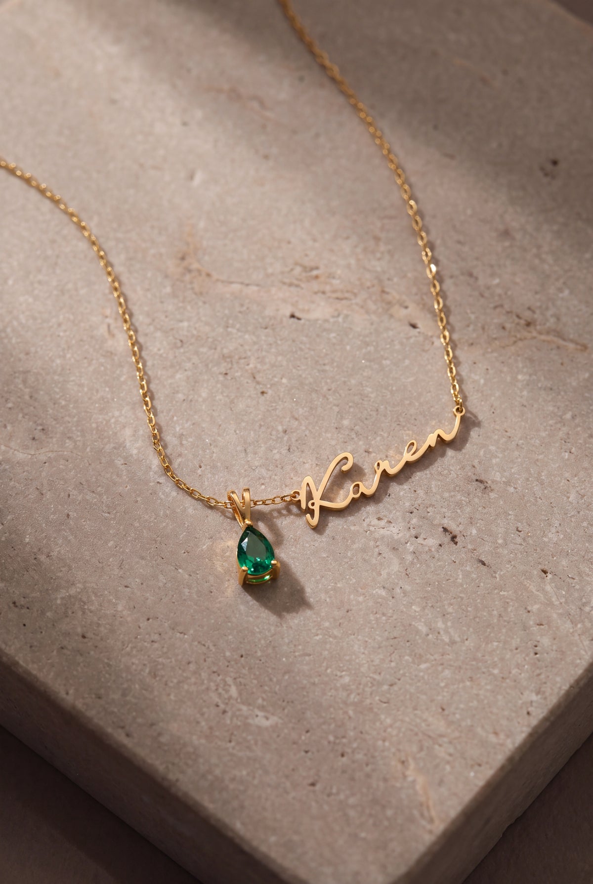 Asymmetric Name Necklace with Birthstone Drop – product detail