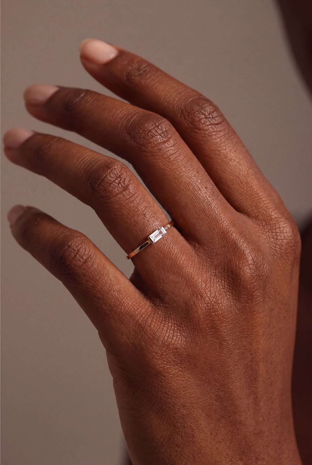 Baguette Stone Bezel Ring – on model, second view