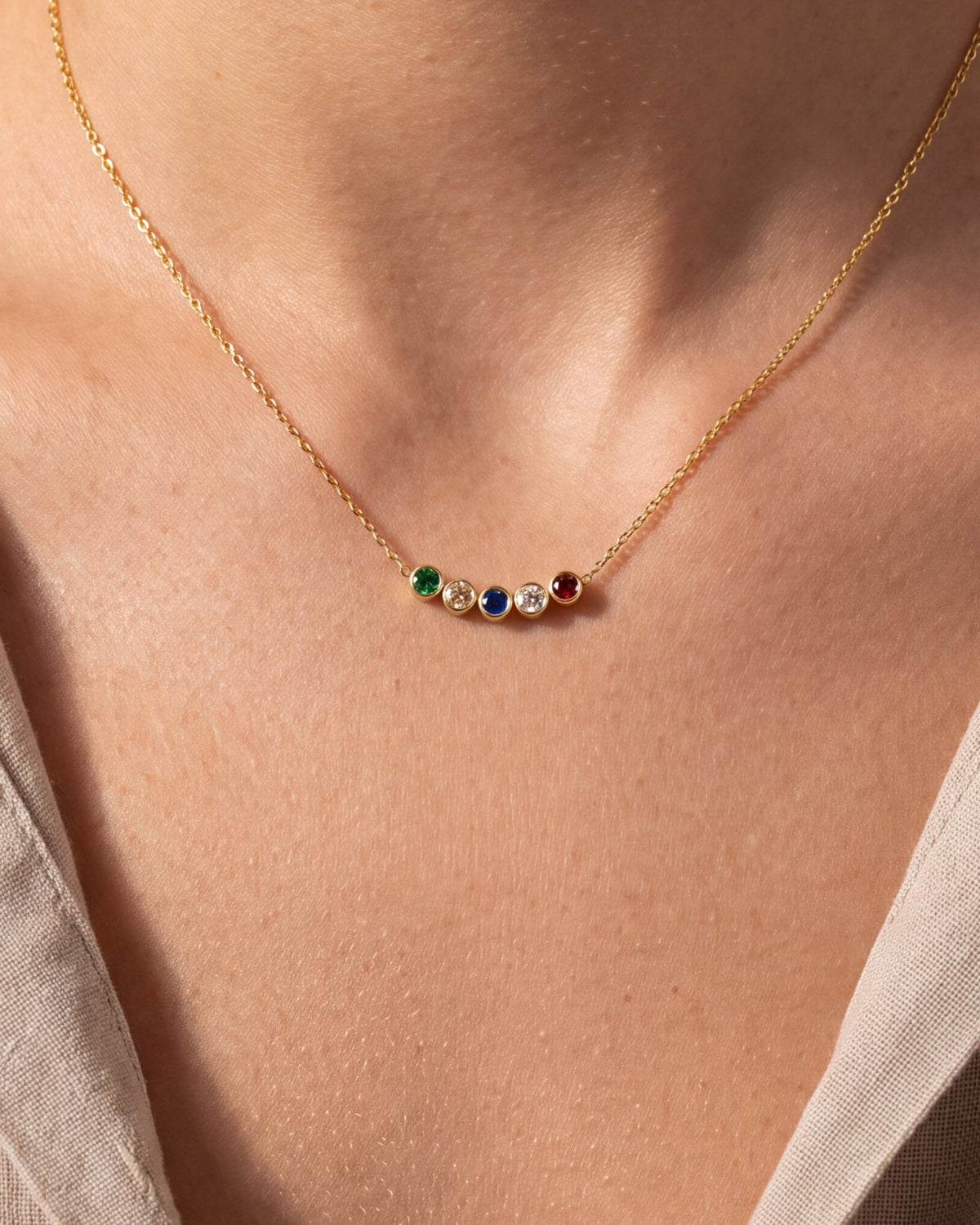 Bezel Birthstone Bar Necklace – close-up