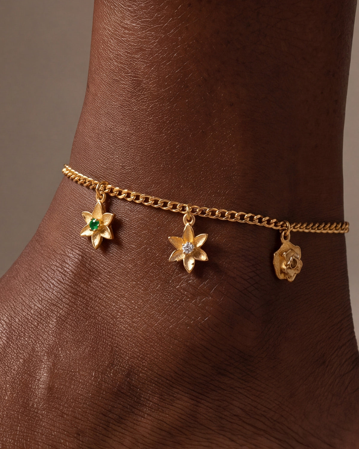 Birth Flower Charm Anklet – close-up