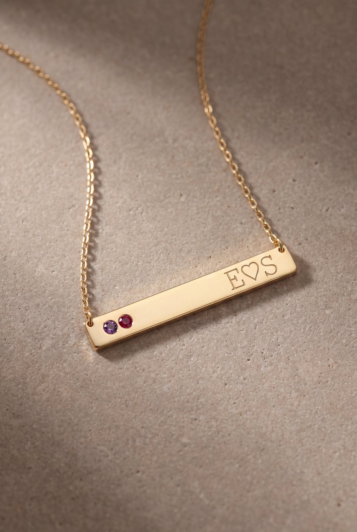 Birthstone Bar Necklace with Initials – product detail
